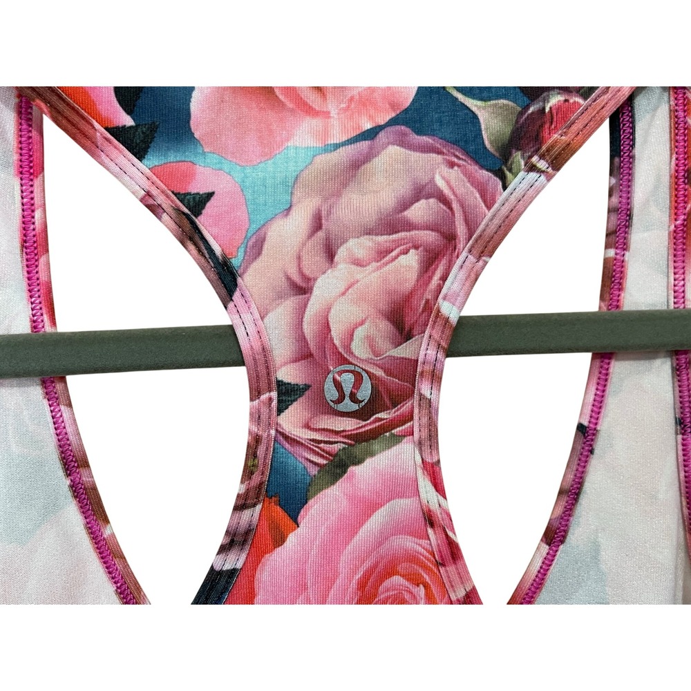 lululemon Cool Racerback Tank Top Floral Rose Print Pink Blue Size 8 Rare Print - Picture 8 of 8